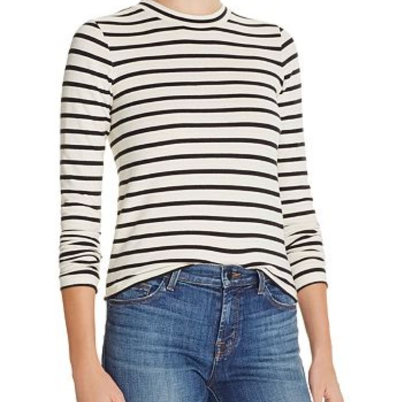 J Brand Tops - NWT J Brand "Harper" long sleeve striped black/cream tee. Size Large.